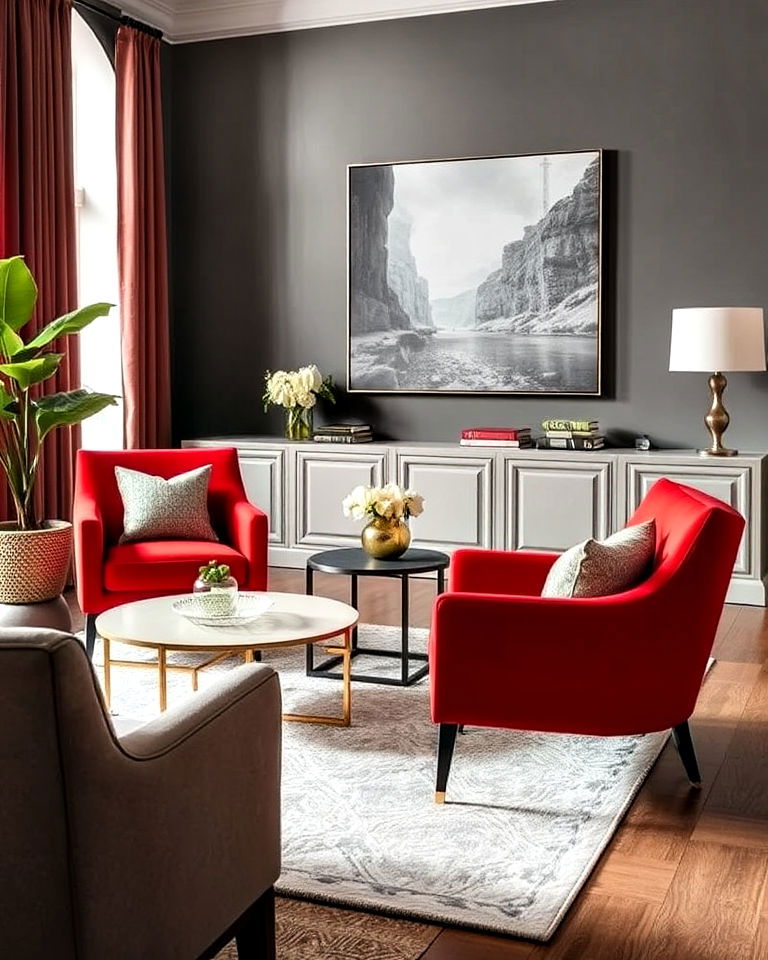 red and grey accent chairs for living room - 25 Red and Grey Living Room Ideas