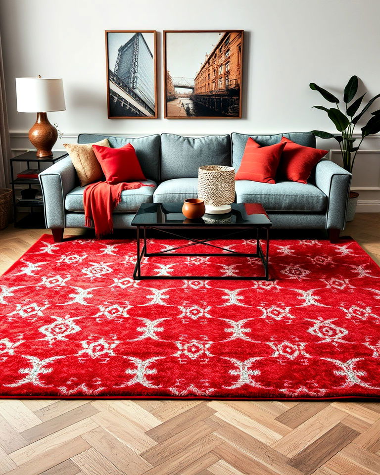 red and grey rug for living room - 25 Red and Grey Living Room Ideas