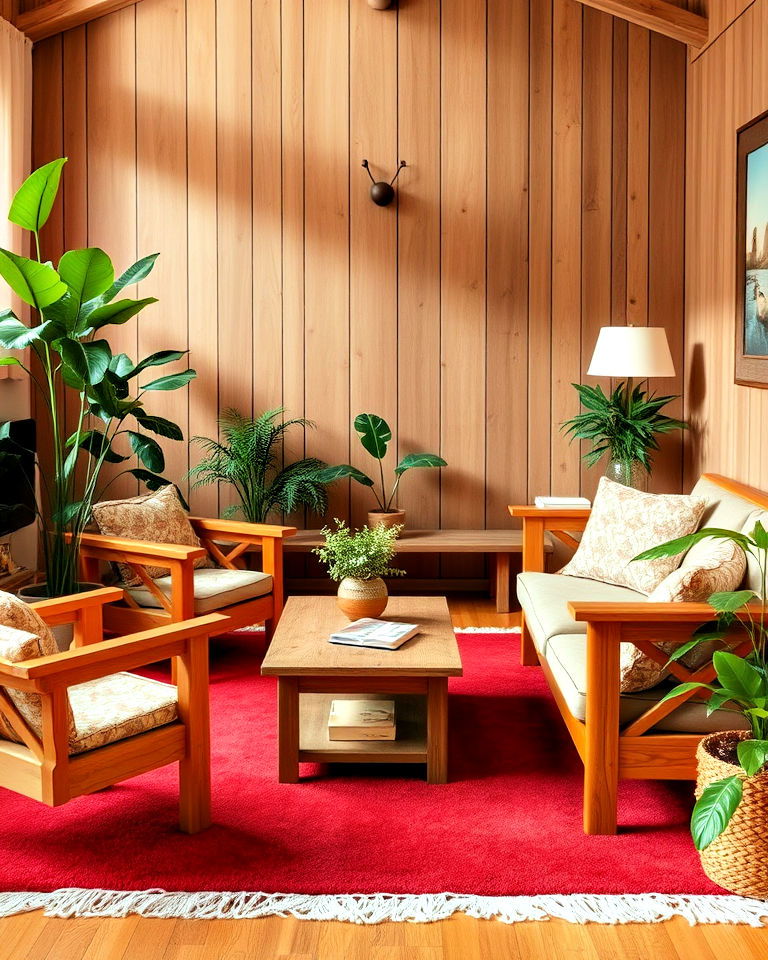 red carpet with wooden furniture - 20 Red Carpet Living Room Ideas