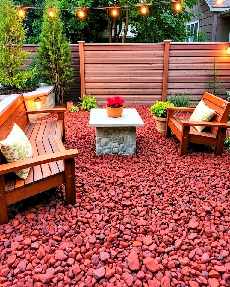 red lava rock for outdoor seating areas - 20 Red Lava Rock Landscaping Ideas