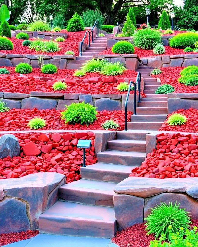 red lava rock for terraced gardens - 20 Red Lava Rock Landscaping Ideas