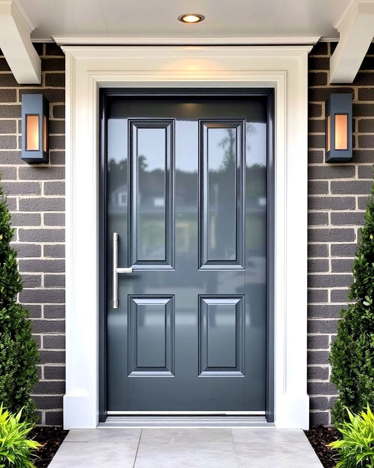 reflective finish glossy grey front door - 25 Grey Front Door Ideas