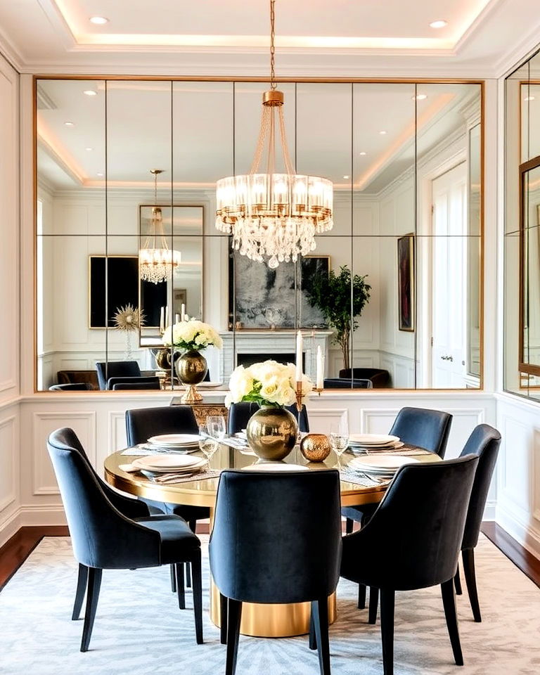 reflective mirror paneling - 25 Dining Room Wall Paneling Ideas