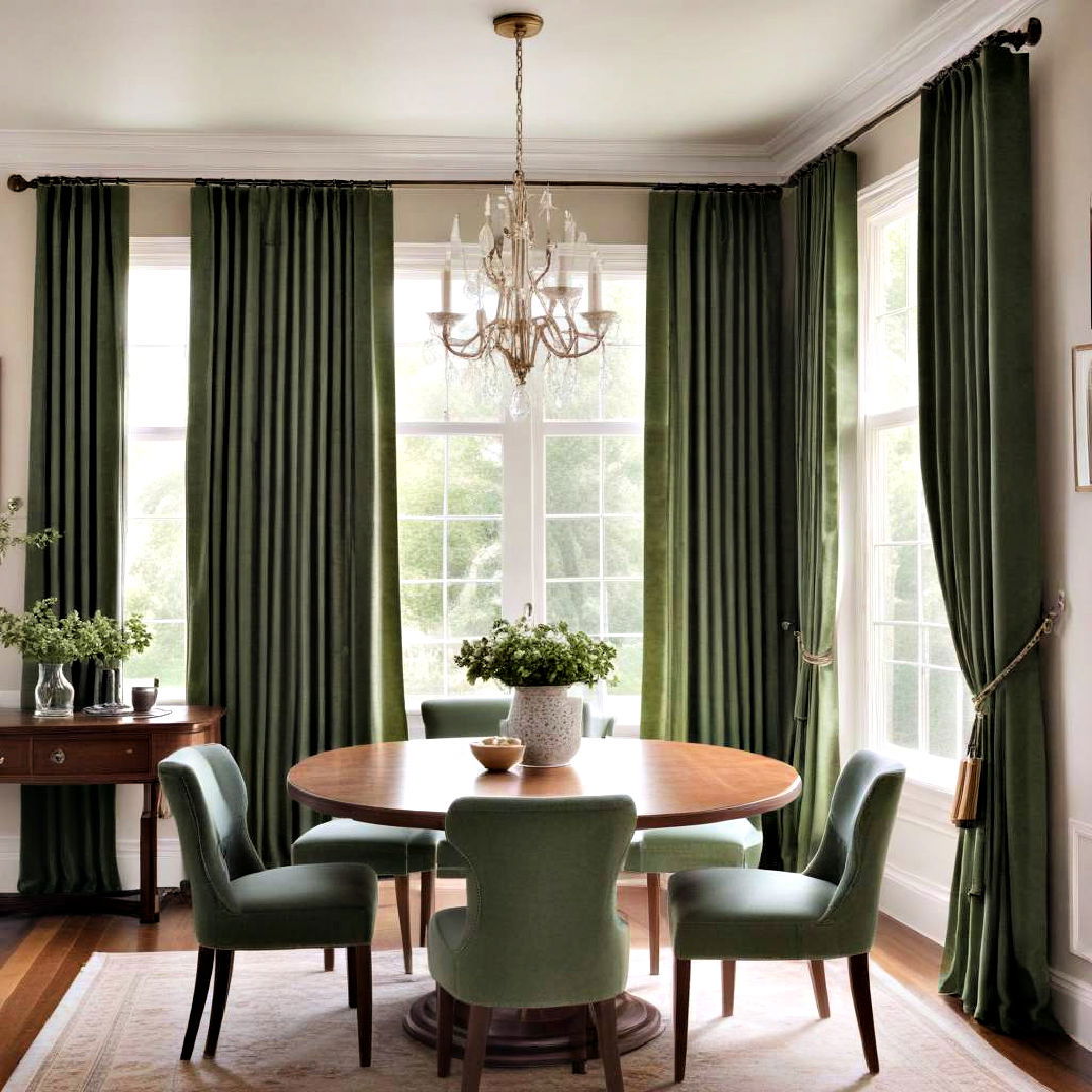 refresh with green drapes - 40 Green Dining Room Ideas