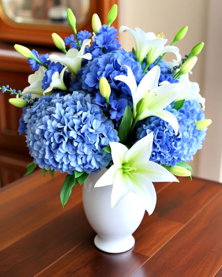 refreshing blue and white floral arrangements - 30 Blue and White Decor Ideas