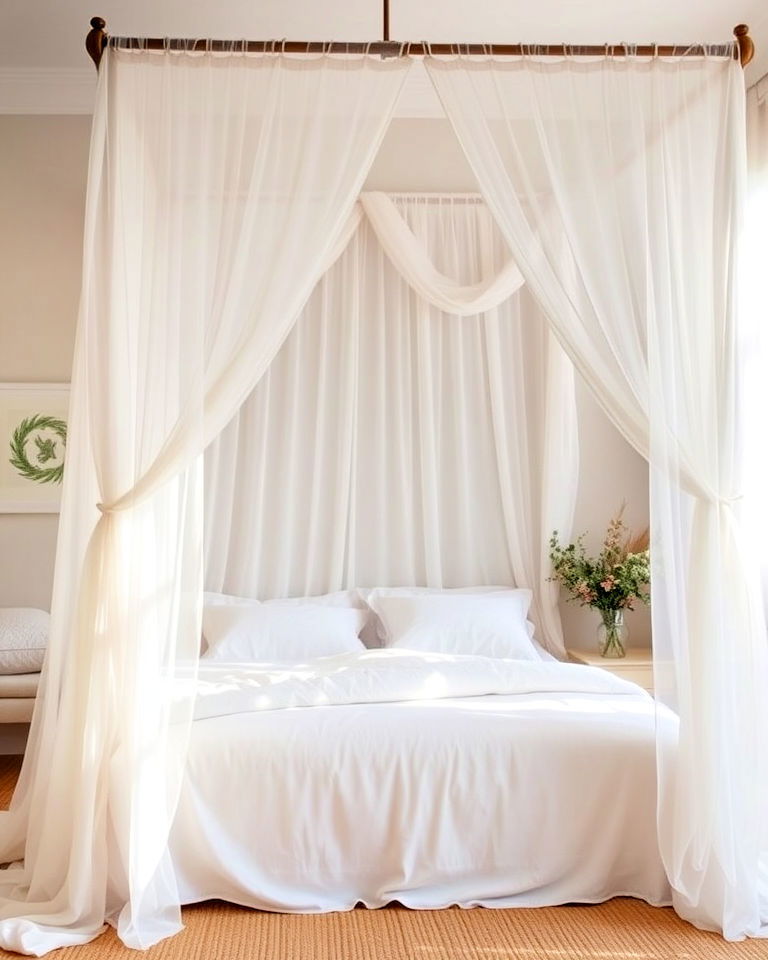 refreshing canopy bed with sheer curtains - 20 Dreamy Bedroom Design Ideas
