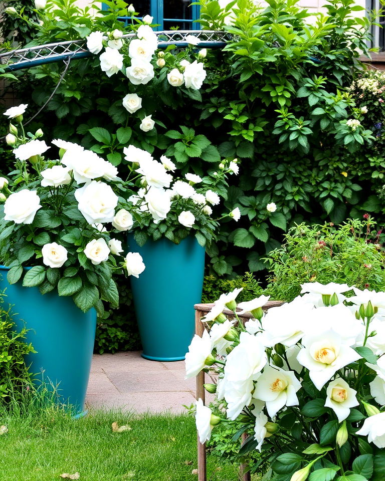 refreshing garden with cool teal and white - 30 Garden Colour Schemes
