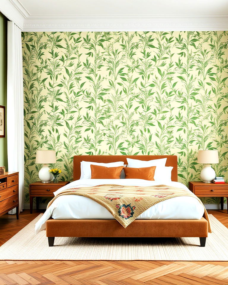 refreshing green wallpaper with brown accents - 20 Green and Brown Bedroom Ideas