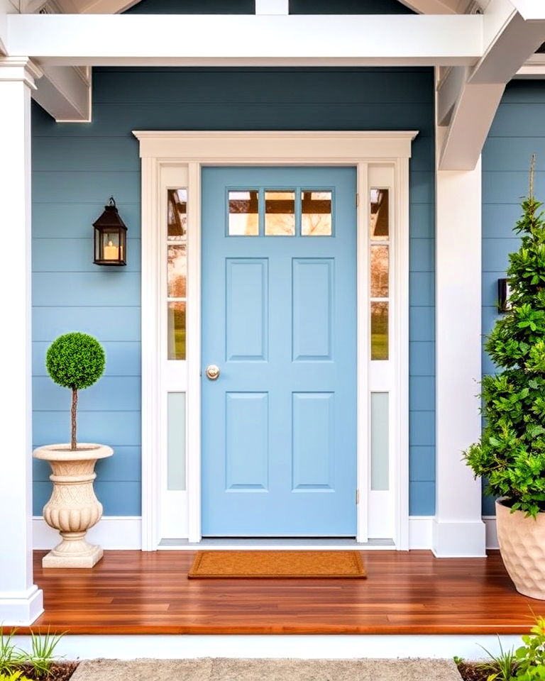 refreshing icy blue door with cedar - 20 Cedar Front Door Colors Ideas
