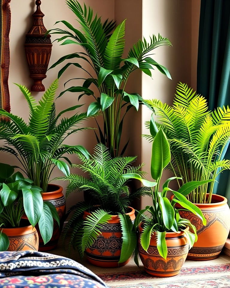 refreshing indoor plants - 20 Bohemian Moroccan Bedroom Ideas
