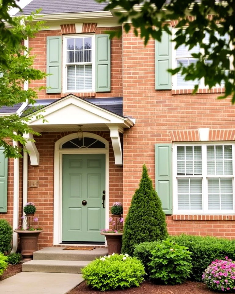 refreshing light sage trim - 25 Tan Brick House Color Schemes