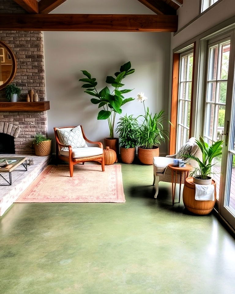 refreshing moss green stained concrete floor - 25 Stained Concrete Floors
