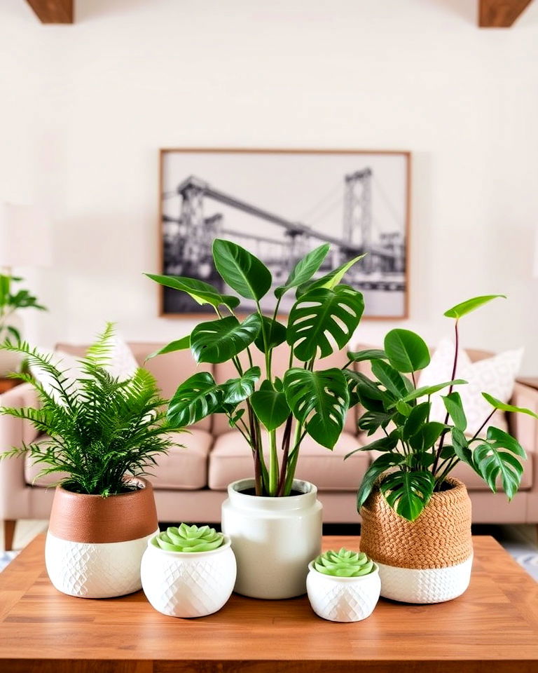 refreshing potted greenery - 20 Magnolia Living Room Ideas