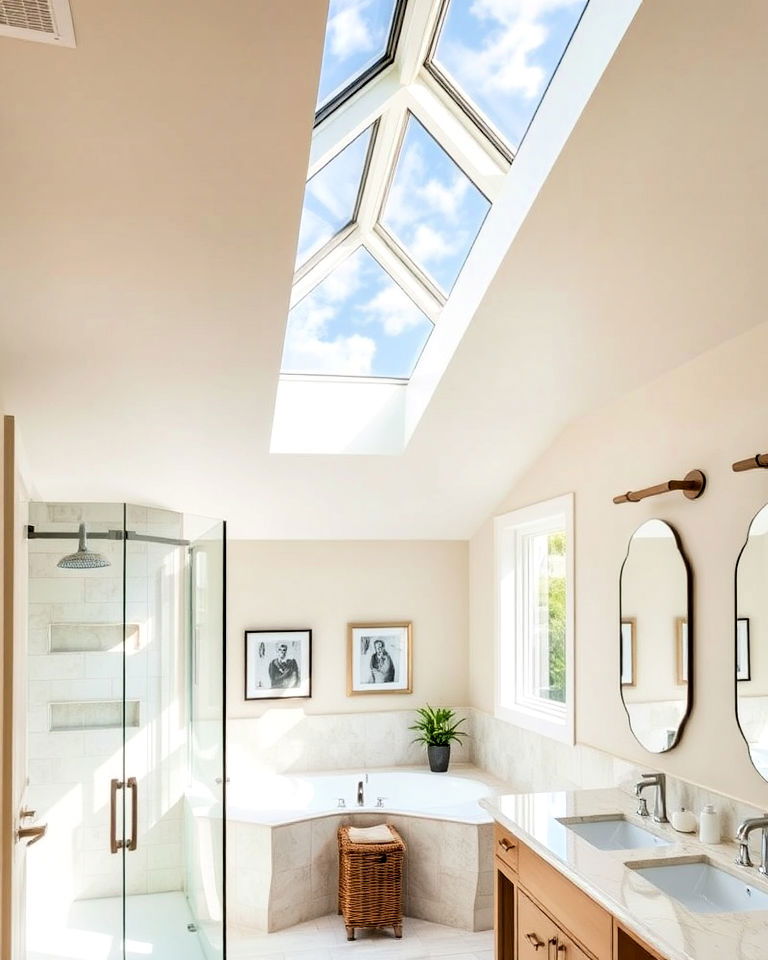 refreshing skylight for natural illumination - 40 Primary Bathroom Ideas