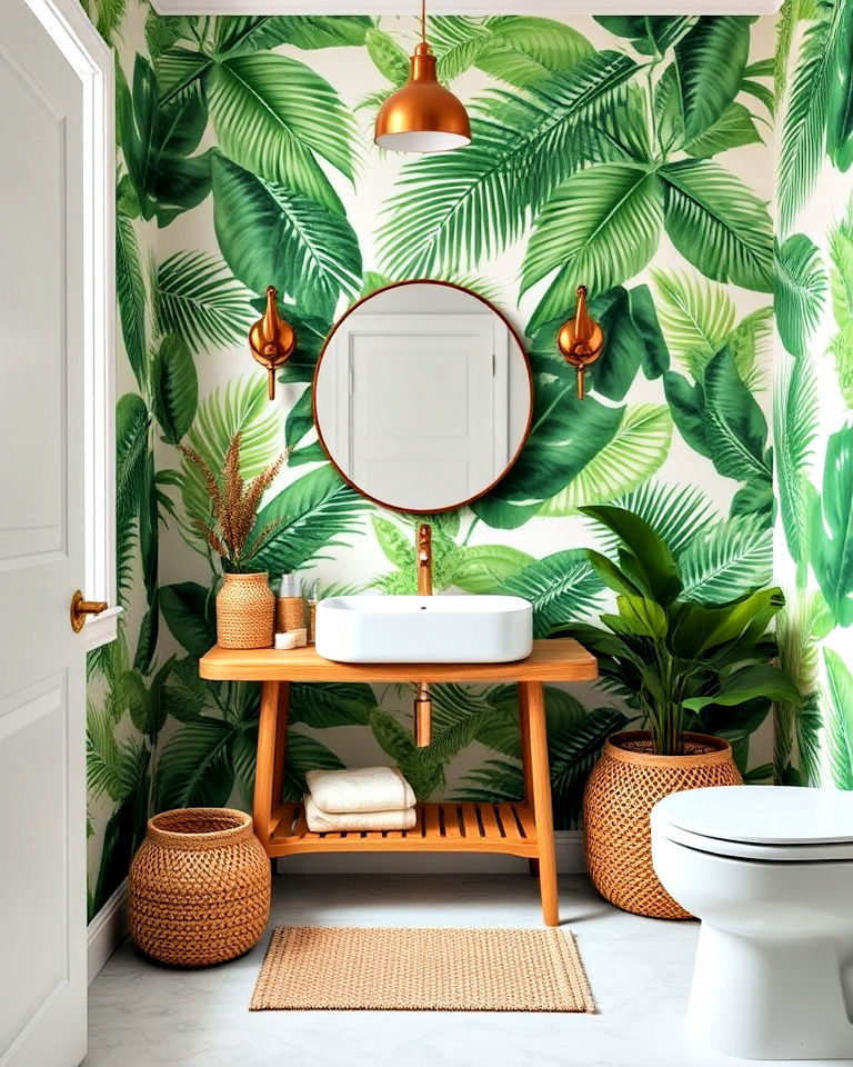 refreshing tropical palm leaves wallpaper - 30 Bathroom Wallpaper Ideas