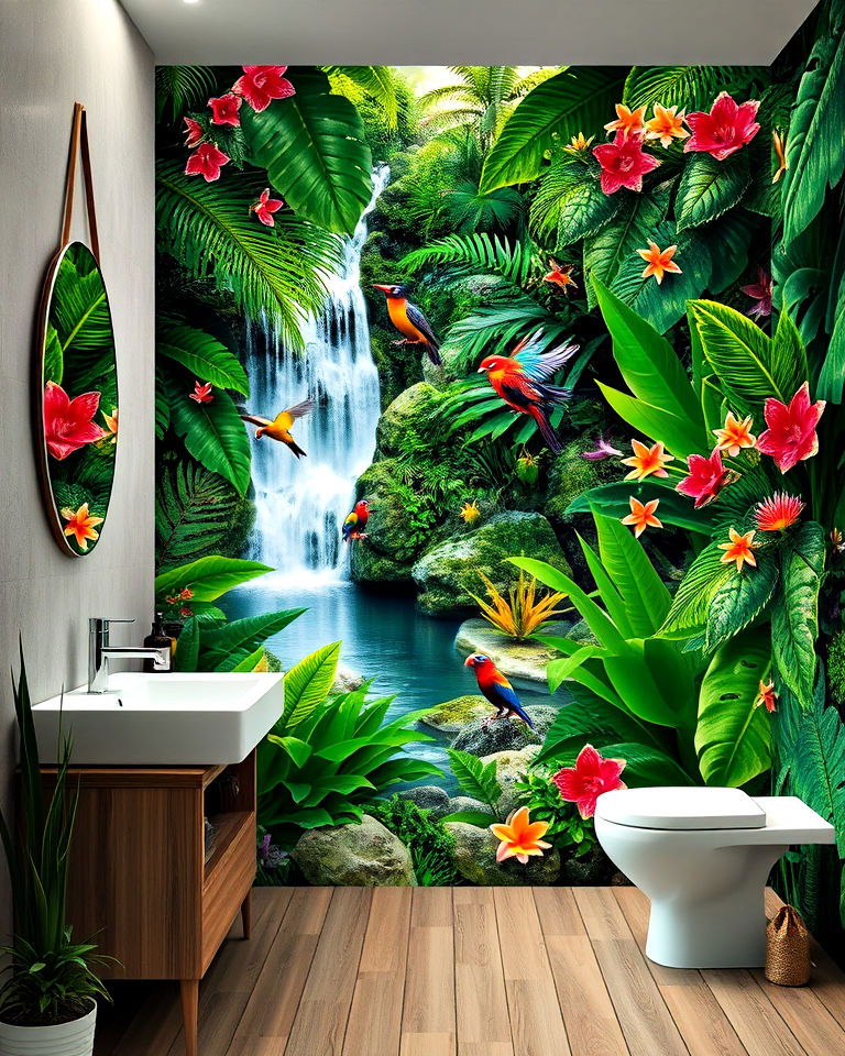 refreshing vibe tropical rainforest escape mural - 30 Bathroom Mural Ideas