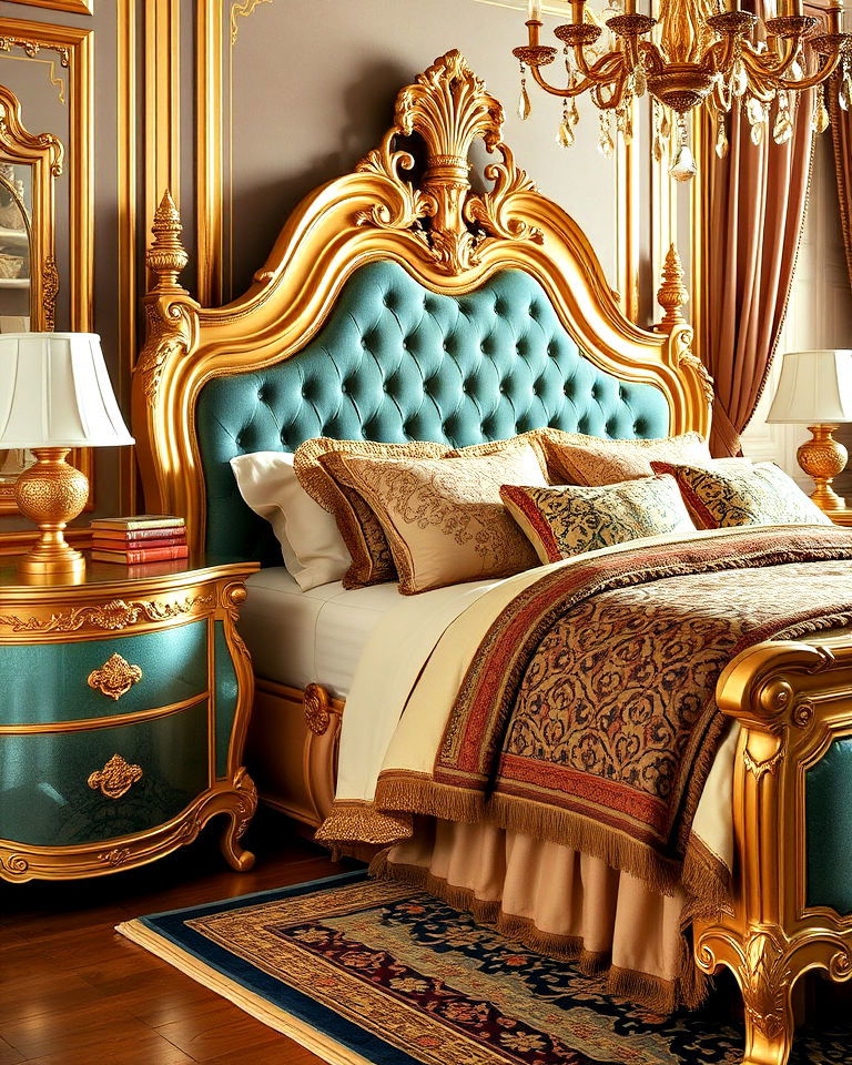 regal aesthetic gold accented furniture - 20 Royal Bedroom Ideas