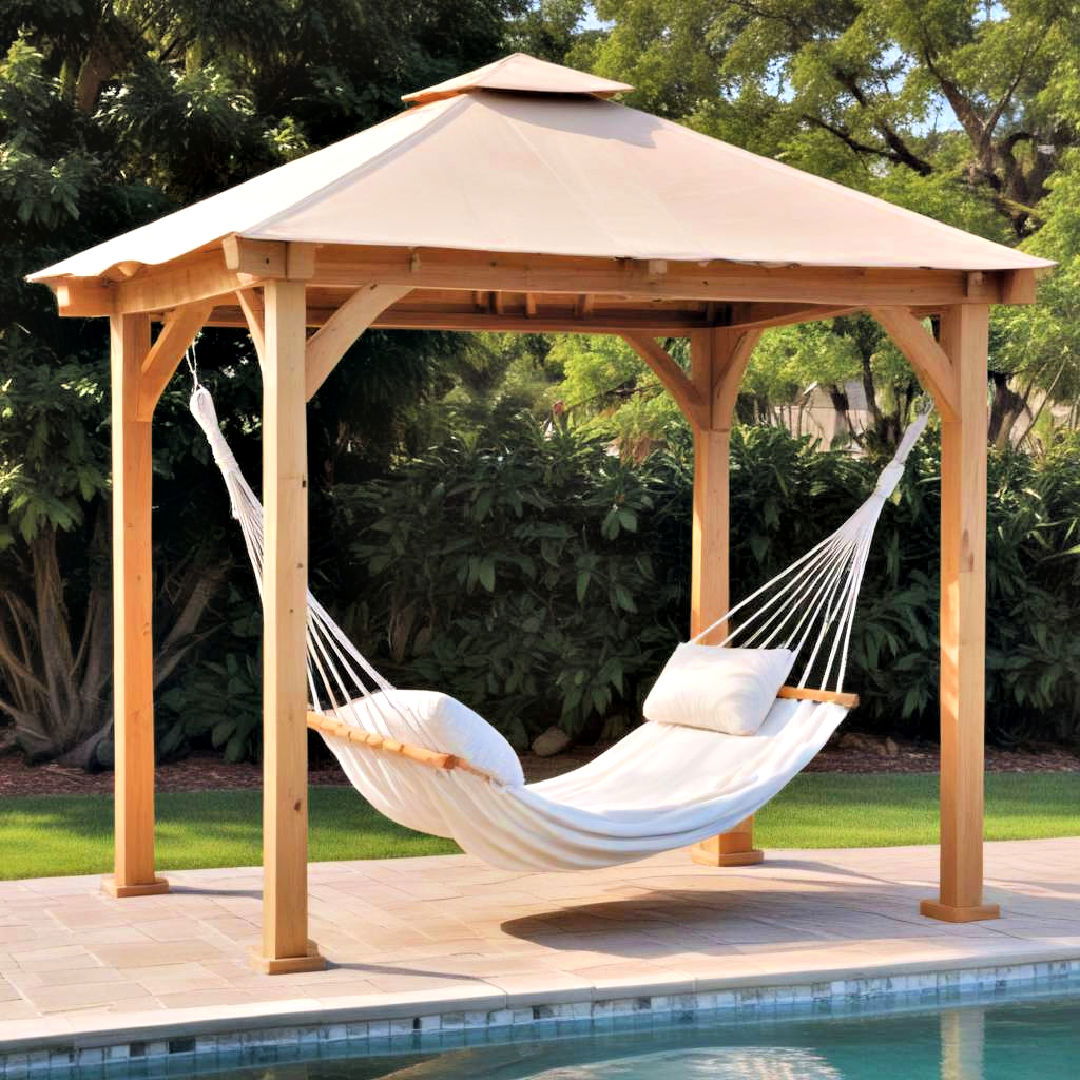 relax with a hammock gazebo - 15 Pool Gazebo Ideas