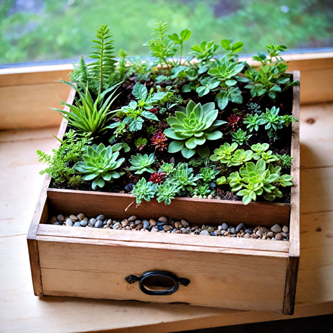 repurpose an old drawer into a terrarium - 40 Terrarium Ideas