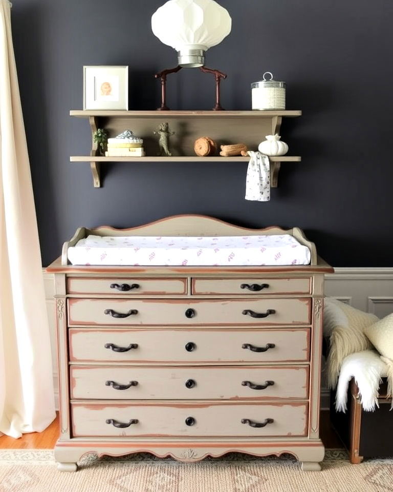 repurpose antique dresser as a changing table - 15 Farmhouse Nursery Ideas