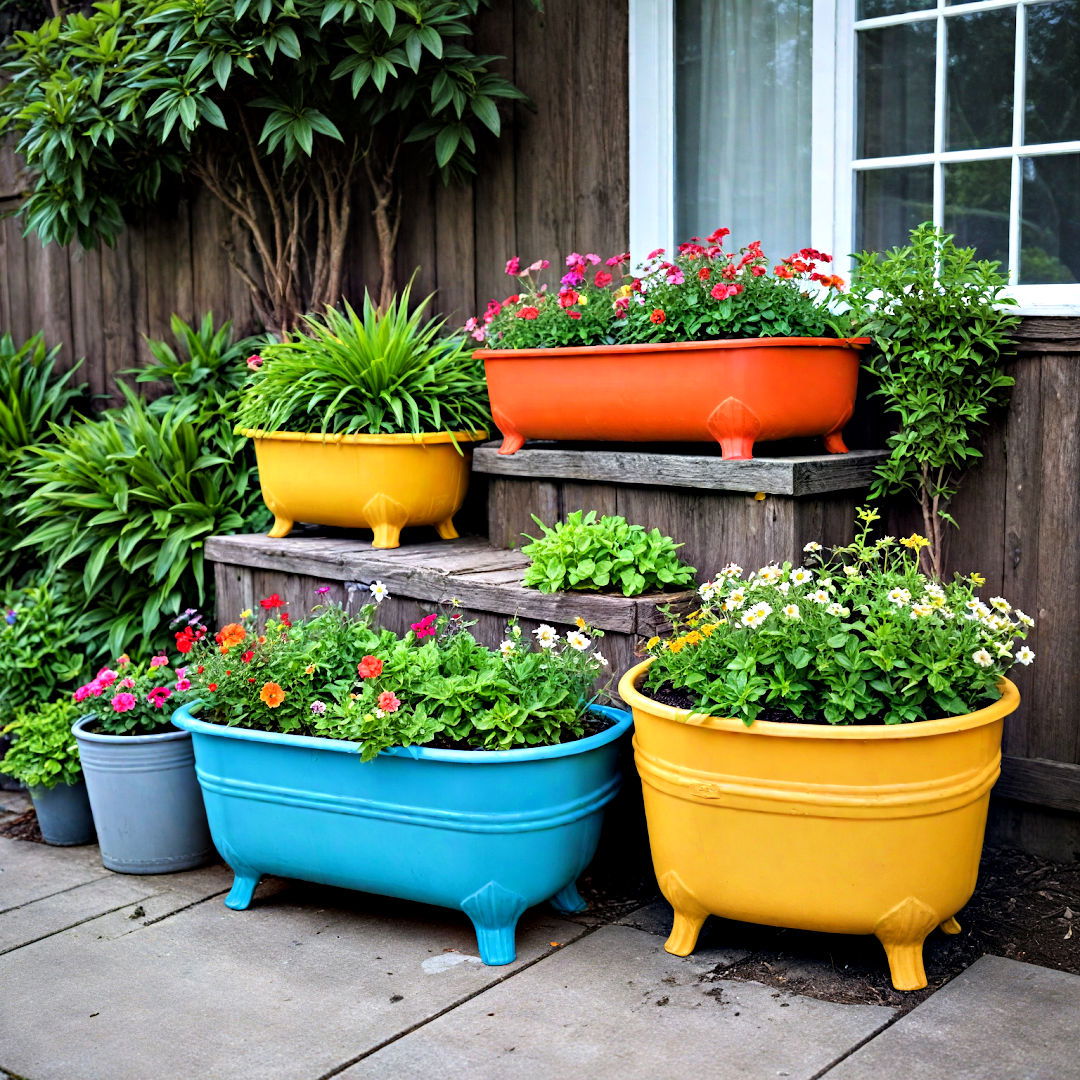 repurpose old bathtubs as planters - 40 Front Yard Landscaping Ideas