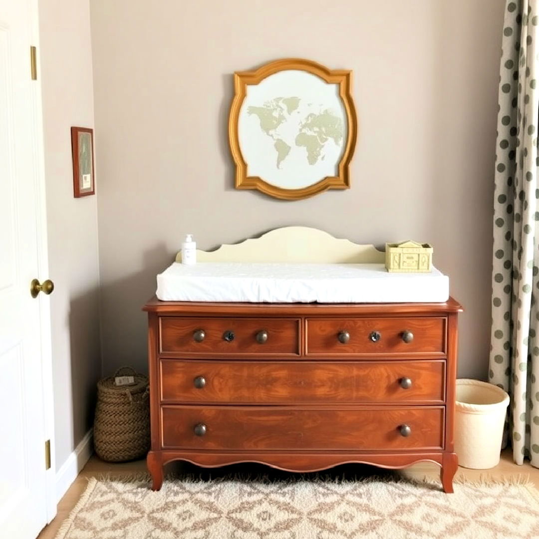 repurpose vintage dresser as changing table - 25 Vintage Nursery Ideas