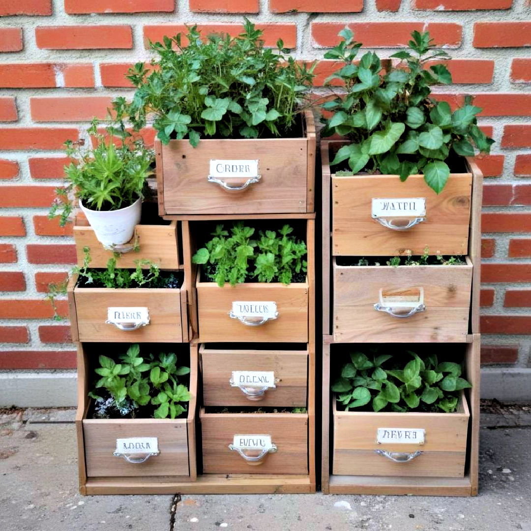 repurposed drawer planters - 40 Container Garden Ideas