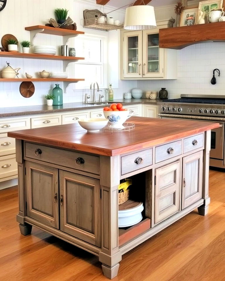 repurposing antique furniture kitchen island - 25 Farmhouse Kitchen Island Ideas