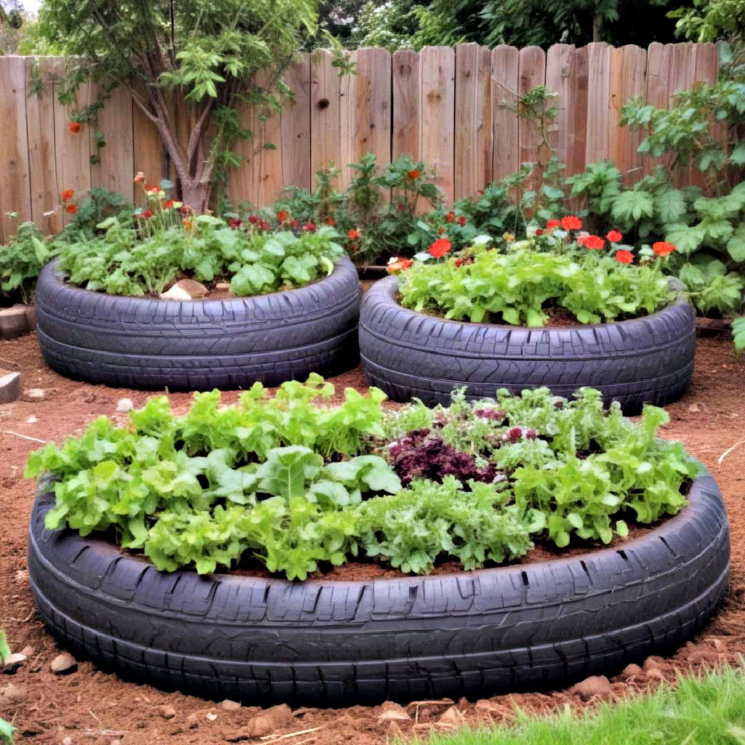 repurposing old tires into raised garden beds - 25 Inexpensive Raised Garden Bed Ideas