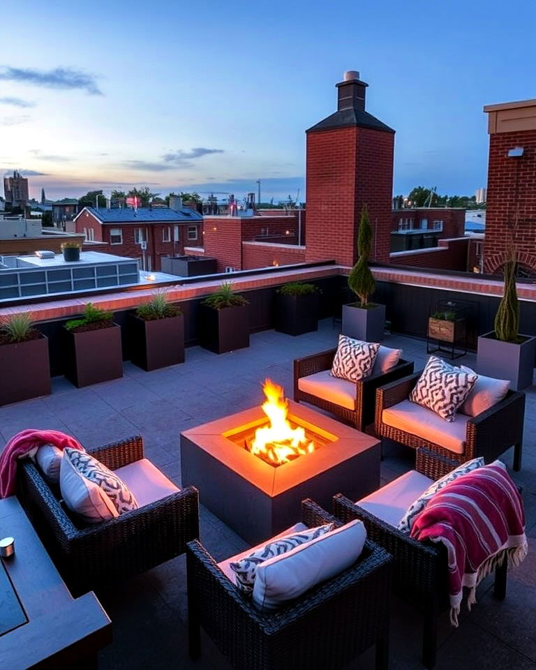 residential rooftop with fire pit retreat - 30 Residential Rooftop Design Ideas