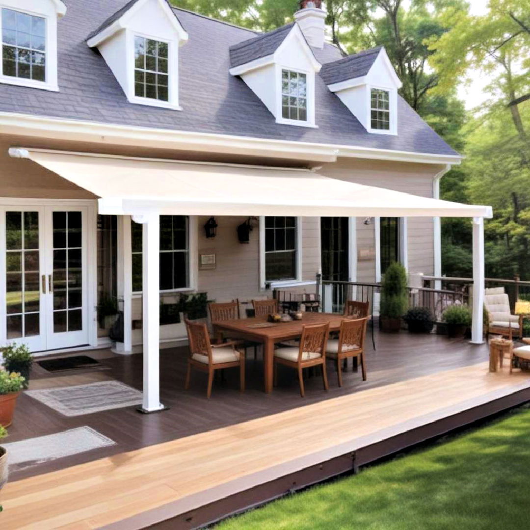 retractable awning for ground level covered deck - 25 Ground Level Deck Ideas