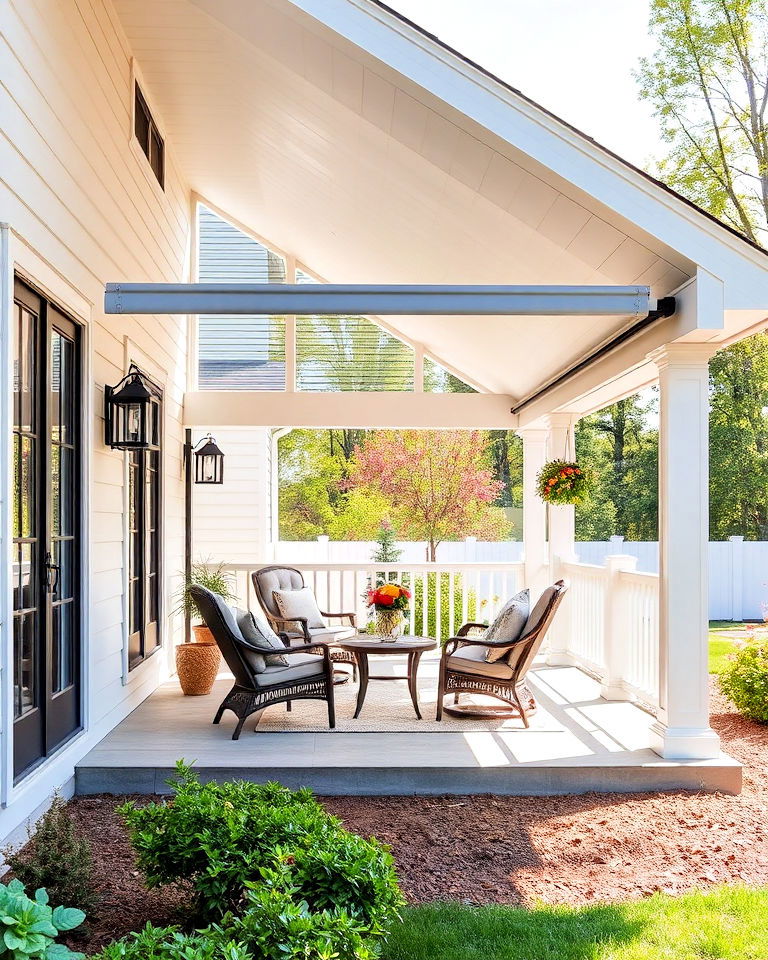 retractable awning for open air porch - 40 Covered Porch Ideas