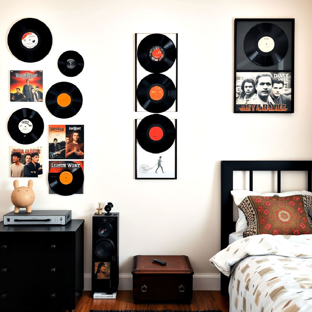 retro aesthetic vinyl record wall art - 40 Teen Hangout Room Ideas