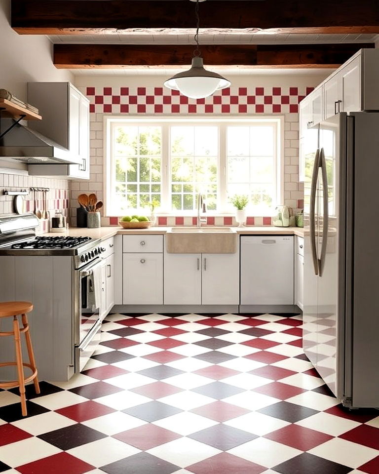 retro checkerboard linoleum floor - 20 Linoleum Kitchen Flooring Ideas