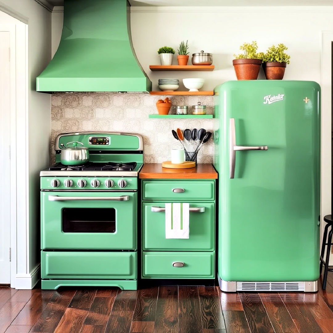 retro emerald green appliances - 25 Emerald Green Kitchen Ideas