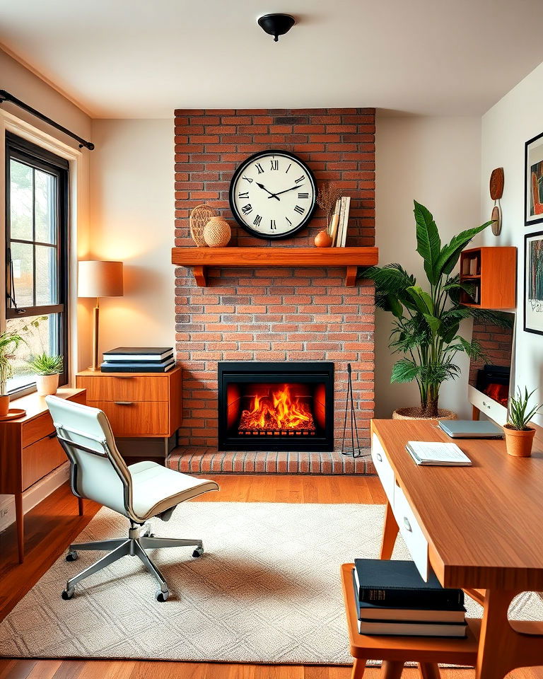 retro fireplace for mid century modern office - 15 Home Offices With Fireplaces