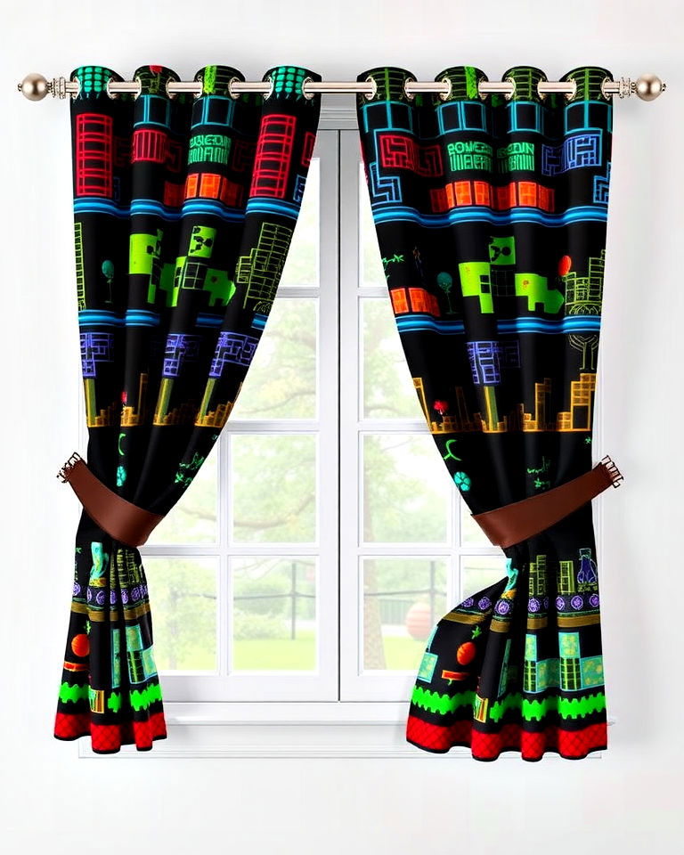 retro game inspired curtains - 30 Retro Game Room Ideas