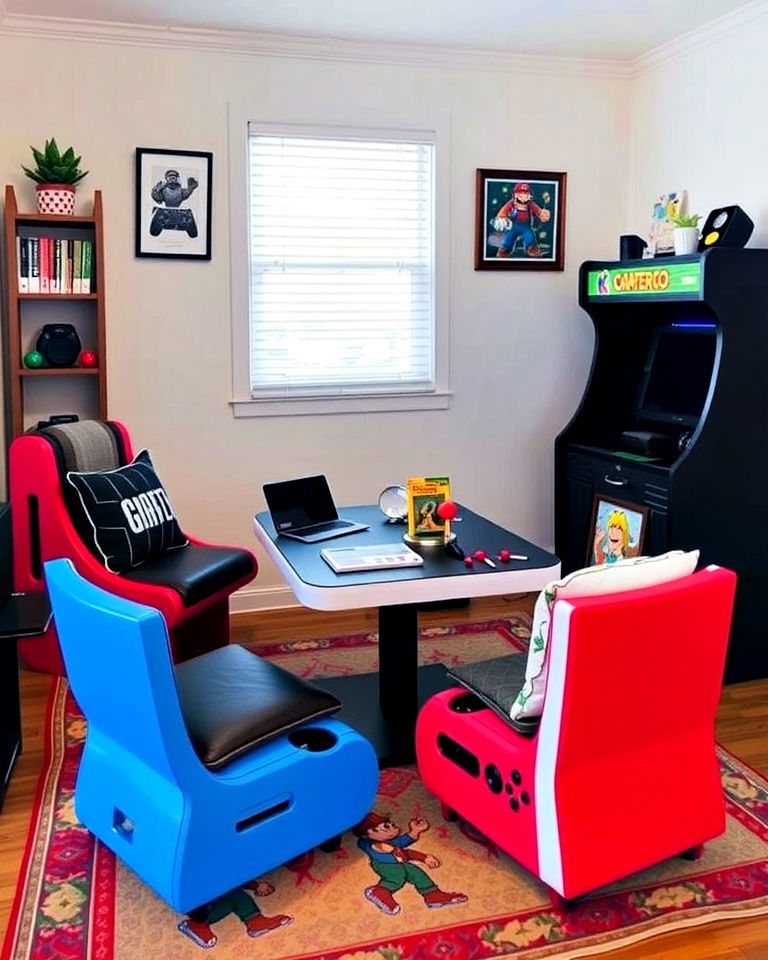 retro game room with custom furniture - 30 Retro Game Room Ideas