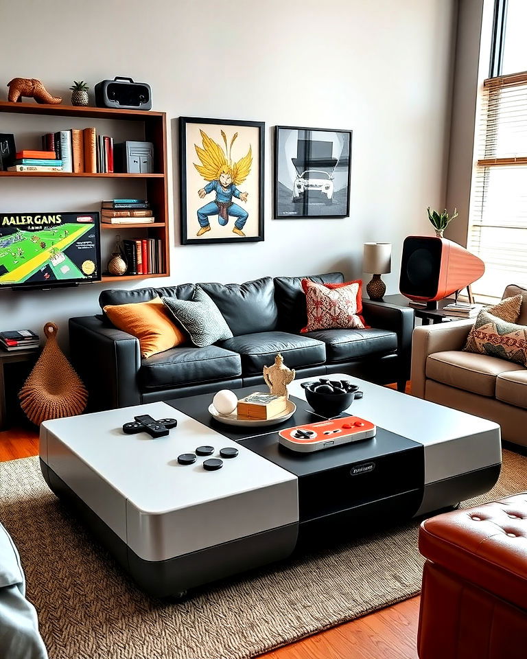 retro inspired dual purpose coffee table - 30 Retro Game Room Ideas