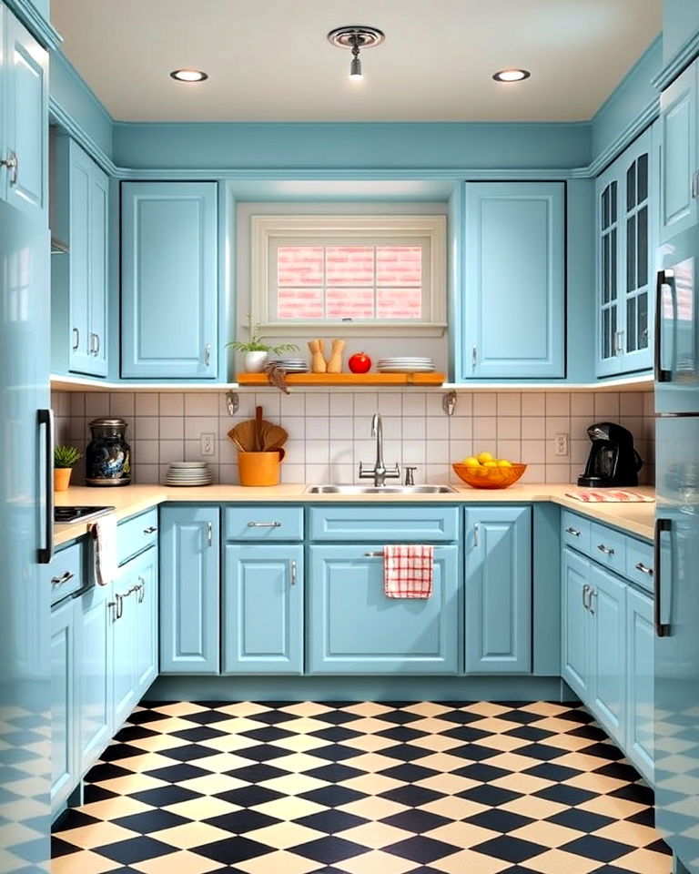 retro inspired light blue cabinets for nostalgic kitchen - 20 Light Blue Kitchen Cabinets Ideas