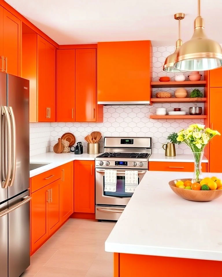 retro inspired orange kitchen cabinets - 30 Orange Room Ideas