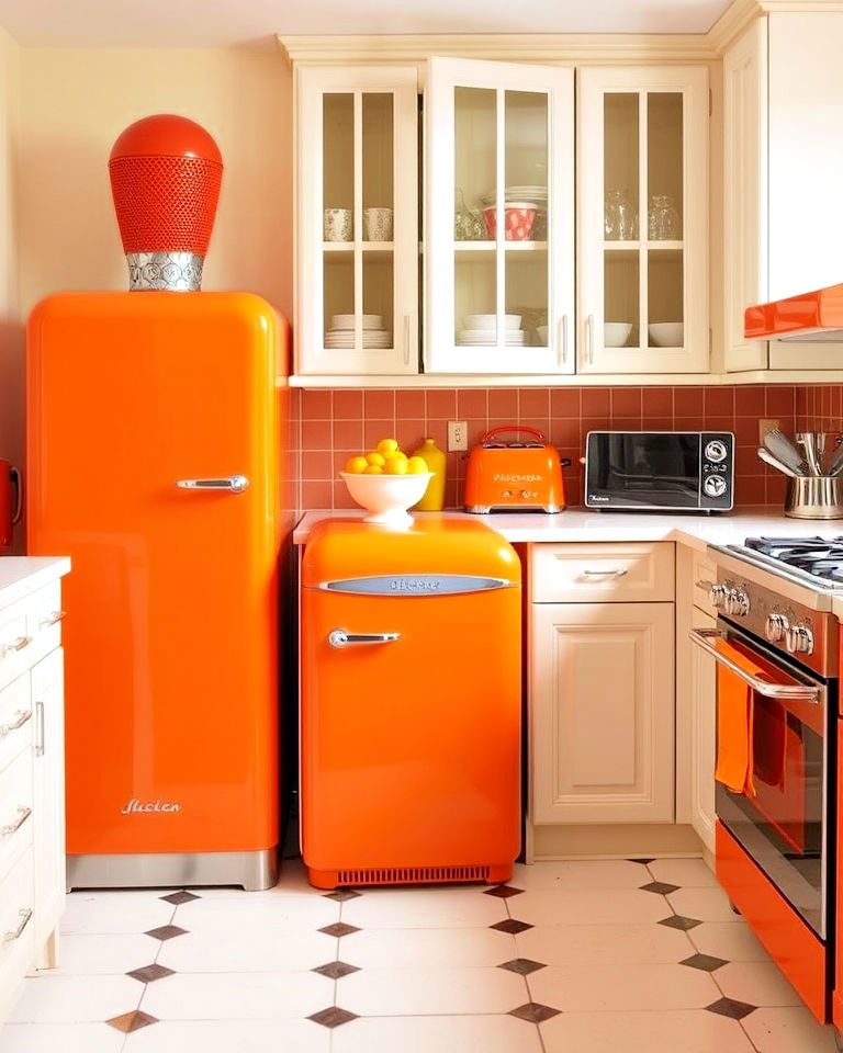retro orange appliances for kitchen - 30 Orange Room Ideas