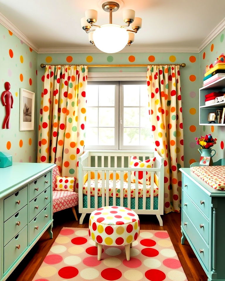 retro polka dots nursery - 20 Whimsical Nursery Ideas