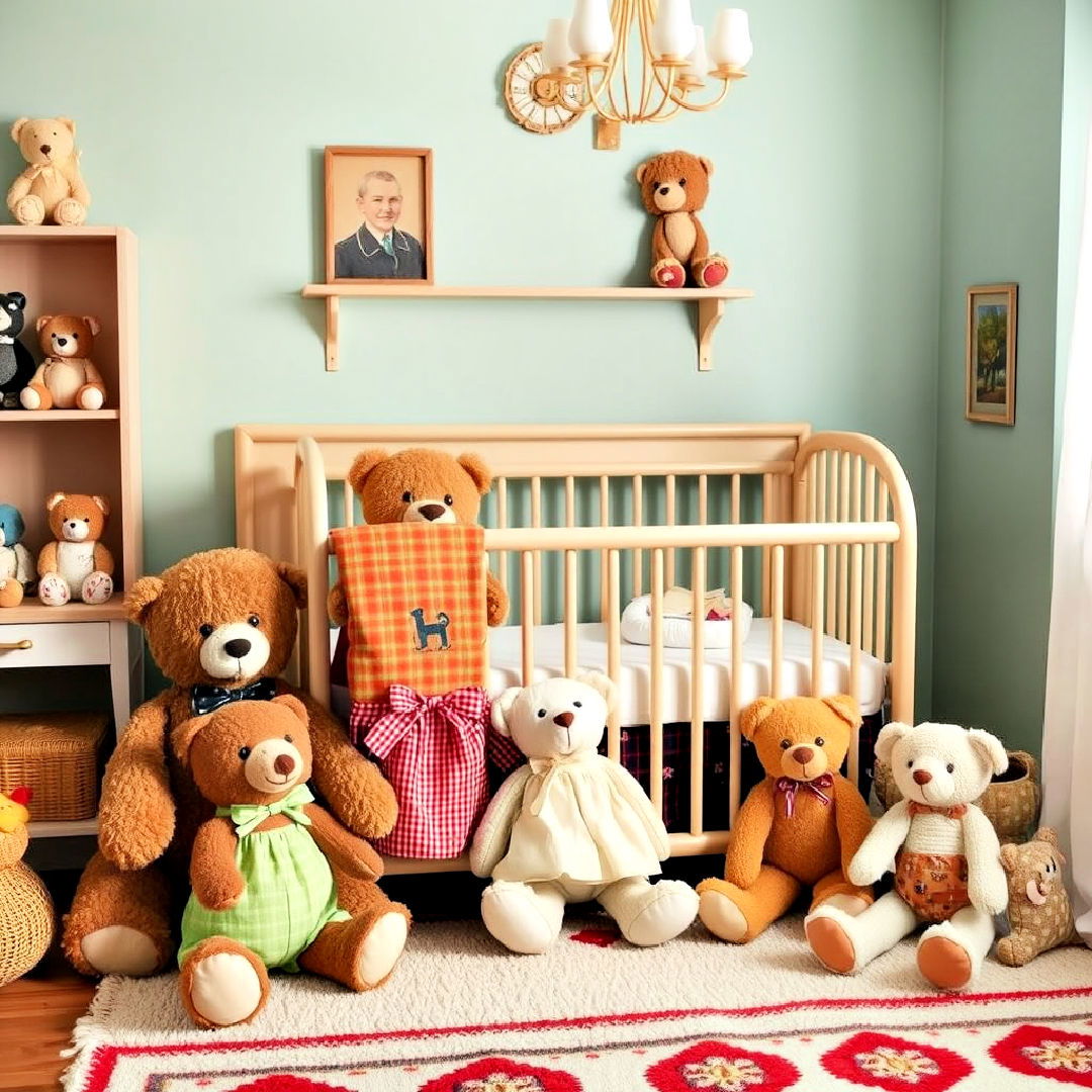 retro stuffed animals to add nostalgic touch - 25 Vintage Nursery Ideas