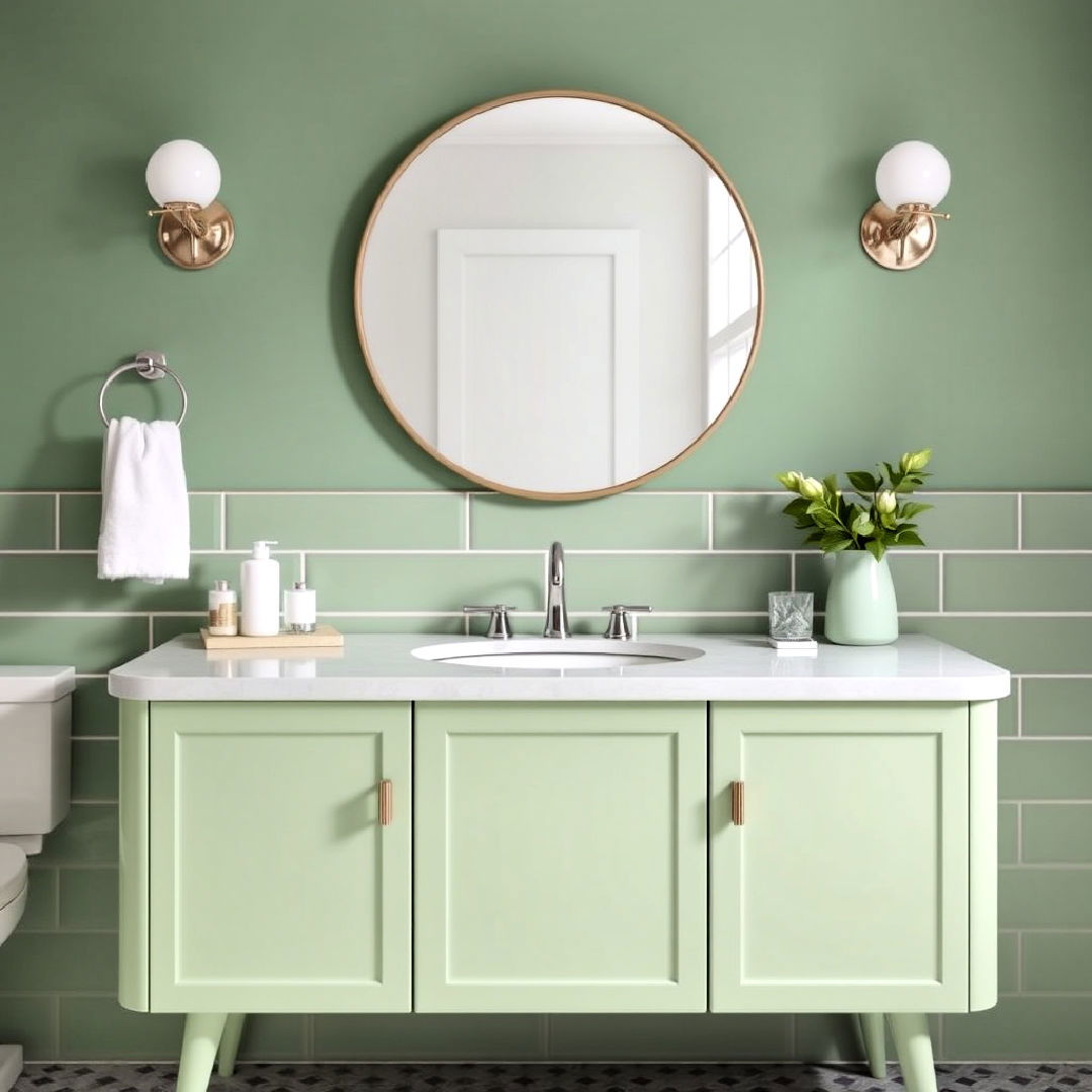 retro style green vanity - 15 Bathroom With Green Vanity