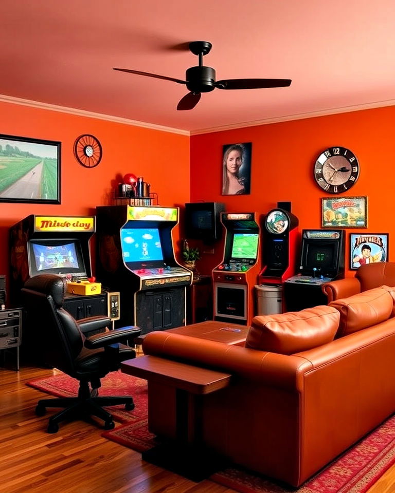 retro vibe burnt orange paint - 20 Game Room Paint Ideas