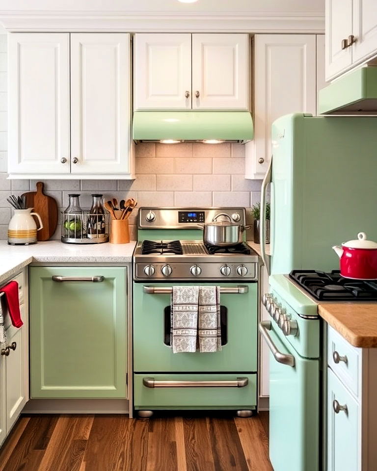 retro vibe mint green kitchen appliances - 30 Mint Green Kitchen Ideas