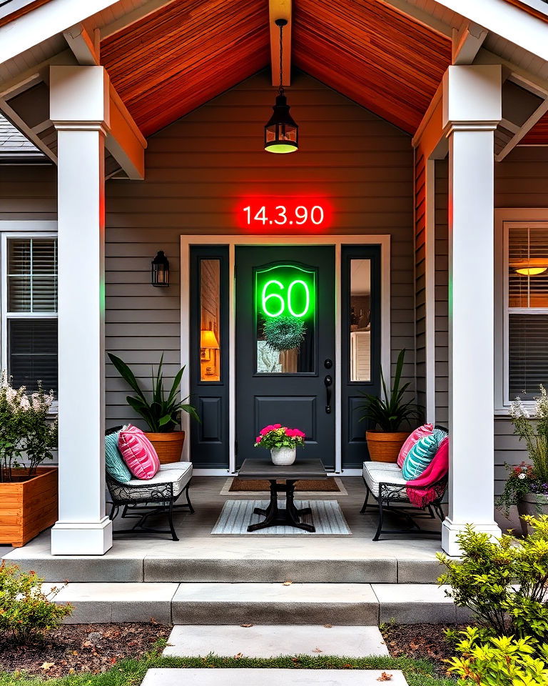 retro vibe neon house numbers - 40 House Number Ideas
