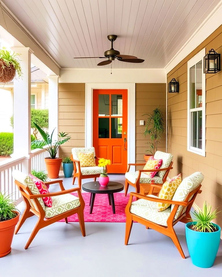retro vibes mid century modern porch - 40 Covered Porch Ideas