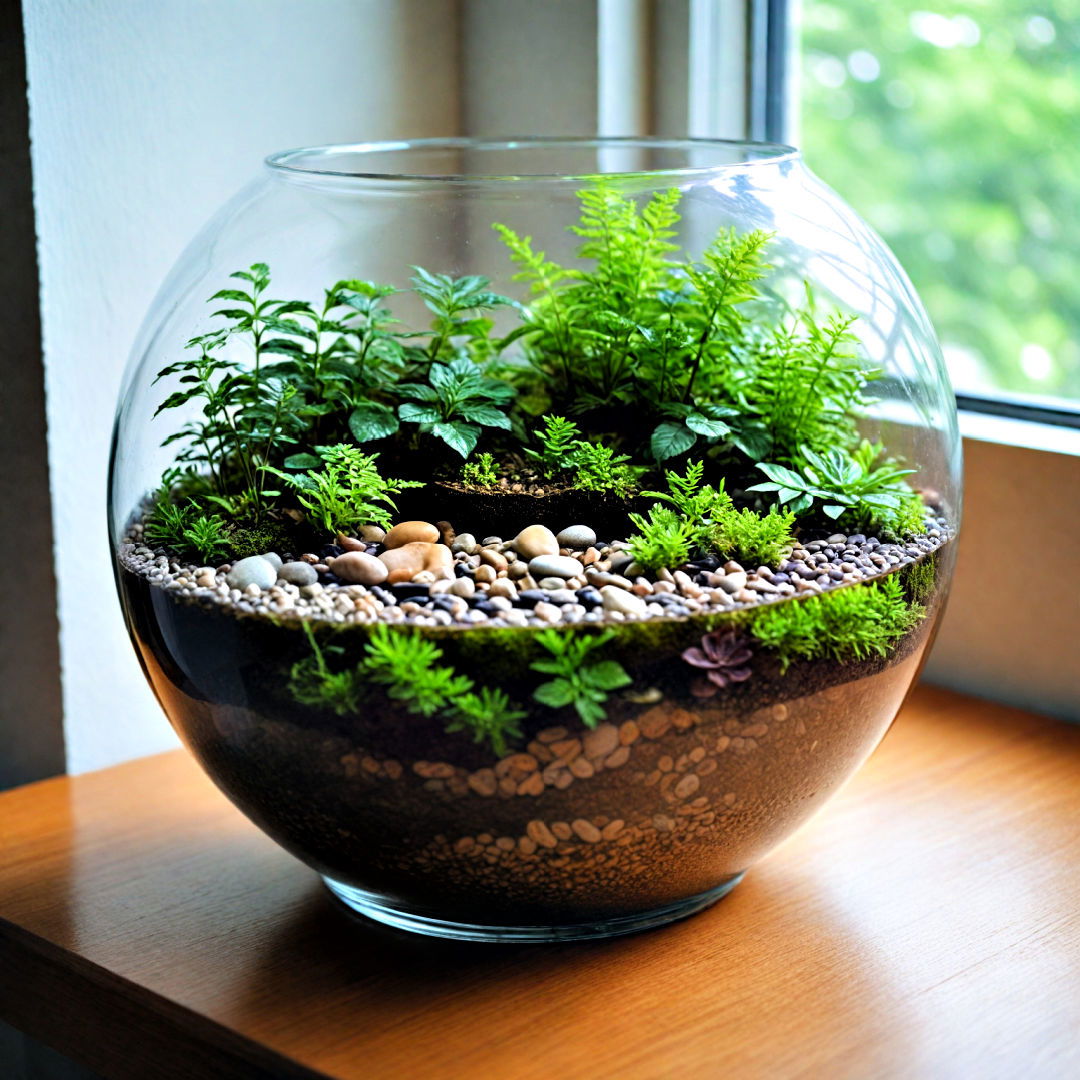 reuse an old fish bowl as a beautiful plant haven - 40 Terrarium Ideas